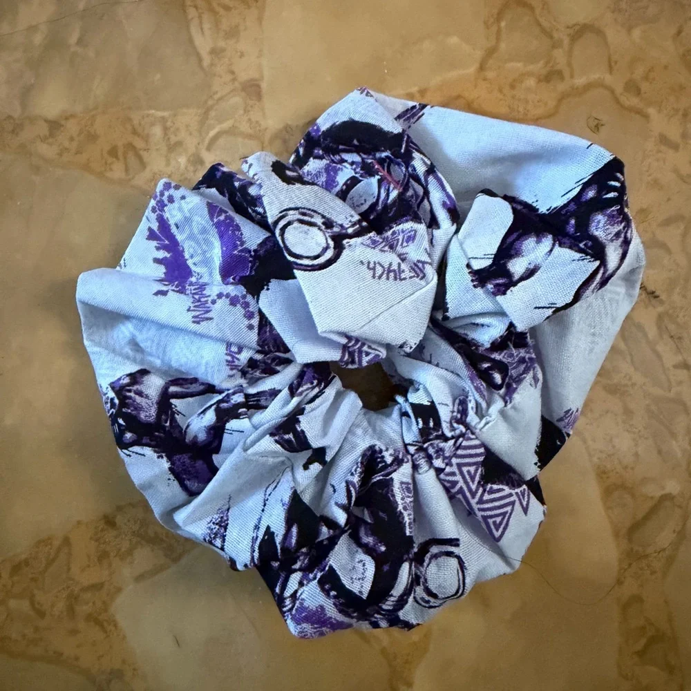 Purple & White Patterned Hair Scrunchie